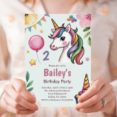 Mädchen Niedlich Pastel Unicorn Kinder 2. Geburtst Einladung