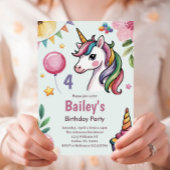 Mädchen Niedlich Pastel Unicorn Kinder 4. Geburtst Einladung