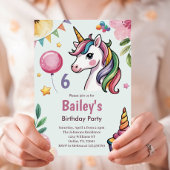 Mädchen Niedlich Pastel Unicorn Kinder 6. Geburtst Einladung
