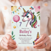 Mädchen Niedlich Pastel Unicorn Kinder 7. Geburtst Einladung