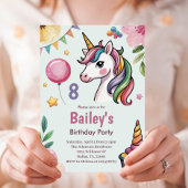Mädchen Niedlich Pastel Unicorn Kinder 8. Geburtst Einladung