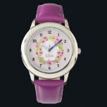 Mädchen Niedlich Pink Aquarellfarben Blume und Nam Armbanduhr<br><div class="desc">Dieses niedliche und mädchenhafte Design mit einem eleganten Kranz in Aquarellfarben und Platz zum Schreiben des Mädchennamens in einem hübschen Schriftart. Die perfekte hübsche rosa Optik für die erste Armbanduhr Ihres Kleinkindes.</div>