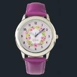 Mädchen Niedlich Pink Aquarellfarben Blume und Nam Armbanduhr<br><div class="desc">Dieses niedliche und mädchenhafte Design mit einem eleganten Kranz in Aquarellfarben und Platz zum Schreiben des Mädchennamens in einem hübschen Schriftart. Die perfekte hübsche rosa Optik für die erste Armbanduhr Ihres Kleinkindes.</div>