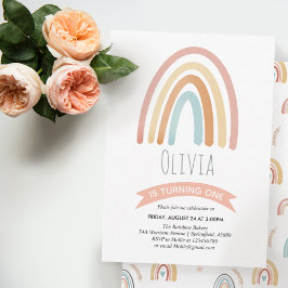 Mädchen Niedlich Pink Boho Rainbow Erster Geburtst Einladung