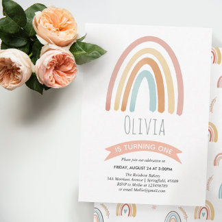 Mädchen Niedlich Pink Boho Rainbow Erster Geburtst Einladung