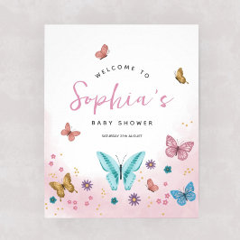 Mädchen Niedlich Pink Butterfly Babydusche Begrüßu Poster