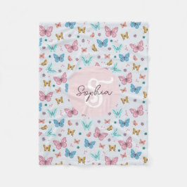 Mädchen Niedlich Pink Butterfly Kids Monogram Fleecedecke