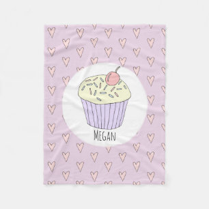 Mädchen Niedlich Pink Cupcake Muffin & Name Kinde Fleecedecke