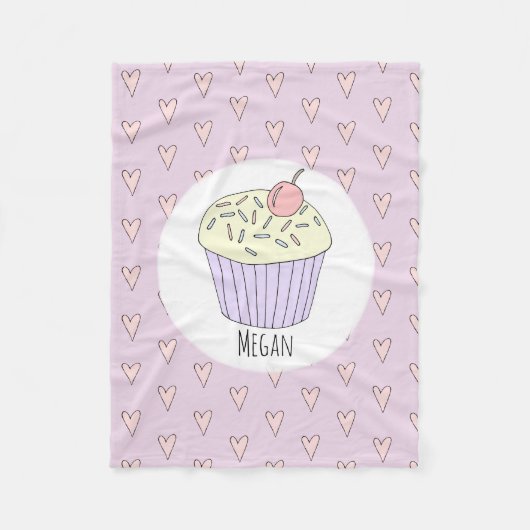 Mädchen Niedlich Pink Cupcake Muffin & Name Kinder Fleecedecke (Vorderseite)