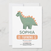 Mädchen Niedlich Pink Dinosaur Blume Kindergeburts Einladung (Vorderseite)