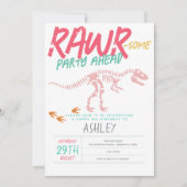 Mädchen Niedlich Pink Dinosaur Dig Fossil Kinderge Einladung (Vorderseite)