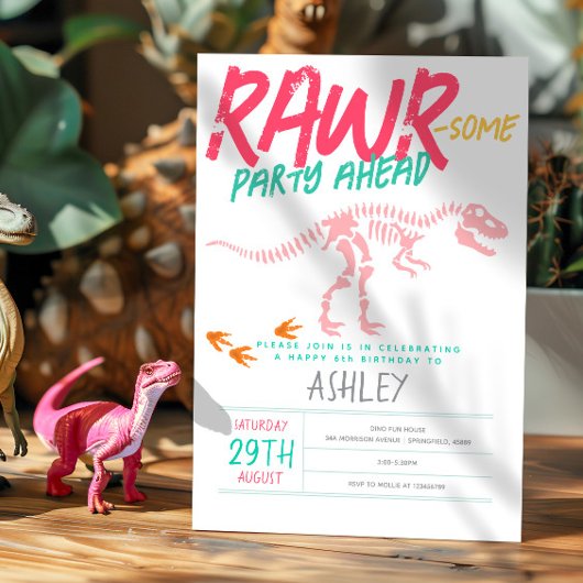 Mädchen Niedlich Pink Dinosaur Dig Fossil Kinderge Einladung