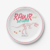 Mädchen Niedlich Pink Dinosaur Dig Fossil Kinderge Pappteller (Vorderseite)