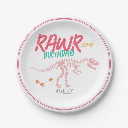 Mädchen Niedlich Pink Dinosaur Dig Fossil Kinderge Pappteller (Vorderseite)
