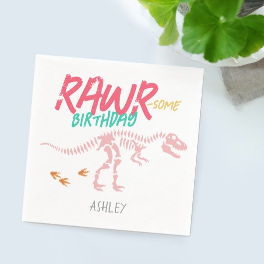 Mädchen Niedlich Pink Dinosaur Dig Kindergeburtsta Serviette