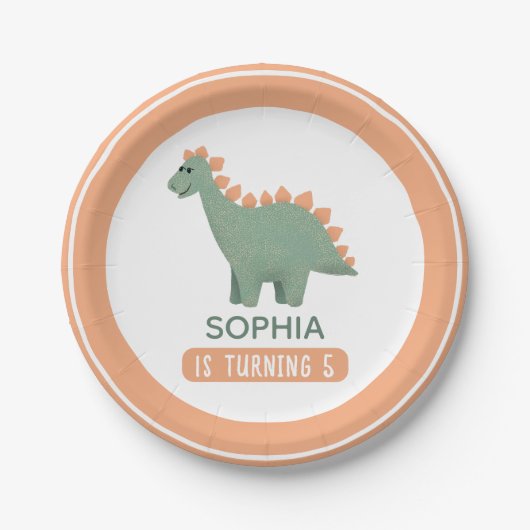 Mädchen Niedlich Pink Dinosaurier Kindergeburtstag Pappteller (Vorderseite)