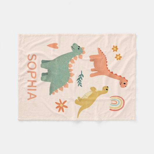 Mädchen Niedlich Pink Dinosaurier und Blume Kinder Fleecedecke (Vorderseite (Horizontal))