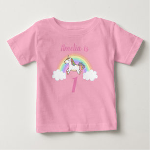 Mädchen Niedlich Pink Einhorn Individuelle Name 1. Baby T-shirt
