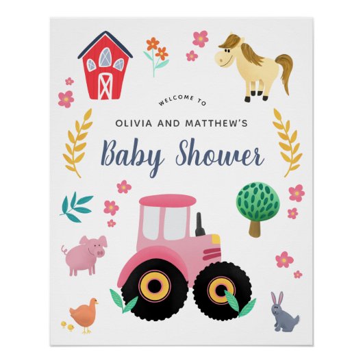 Mädchen Niedlich Pink Farm Baby Dusche Begrüßungsz Poster (Vorderseite)