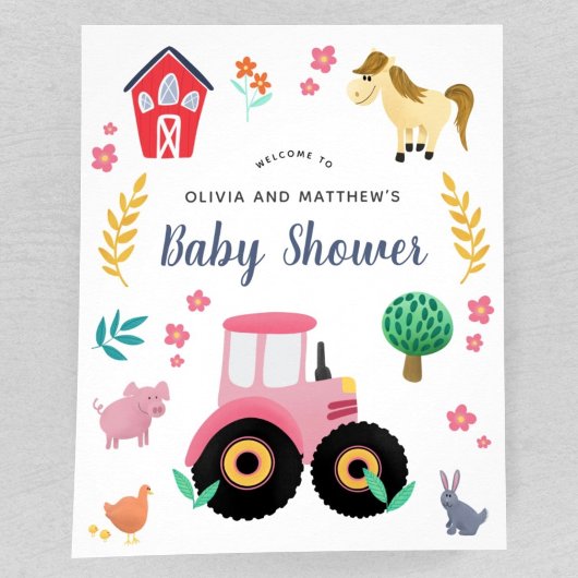 Mädchen Niedlich Pink Farm Baby Dusche Begrüßungsz Poster