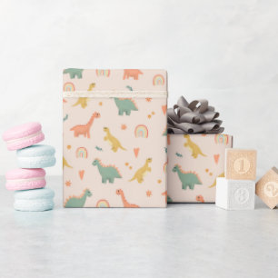 Mädchen Niedlich Pink Floral Dinosaurier Kindergeb Geschenkpapier