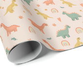 Mädchen Niedlich Pink Floral Dinosaurier Kindergeb Geschenkpapier (Rolleneckpunkt)