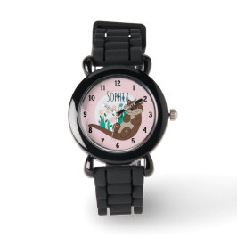 Mädchen Niedlich Pink Fluss Otter Blume und Name K Armbanduhr