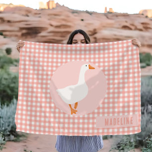 Mädchen Niedlich Pink Gingham Gänsebaum Kinder Fleecedecke