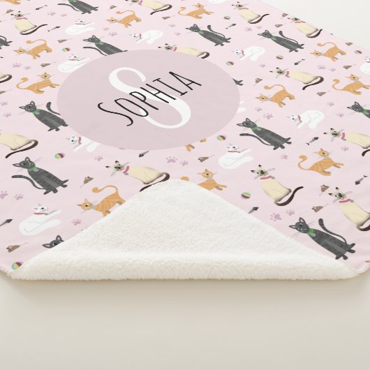 Mädchen Niedlich Pink Kitty Cat Muster & Name Kind Sherpadecke (3/4)