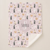 Mädchen Niedlich Pink Kitty Cat Muster & Name Kind Sherpadecke (Vorderseite)