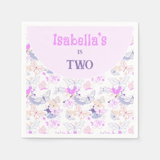 Mädchen Niedlich Pink Lila Butterfly Kindergeburts Serviette (Vorderseite)