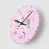 Mädchen Niedlich Pink Magical Unicorn Kinder Kinde Runde Wanduhr (Winkel)