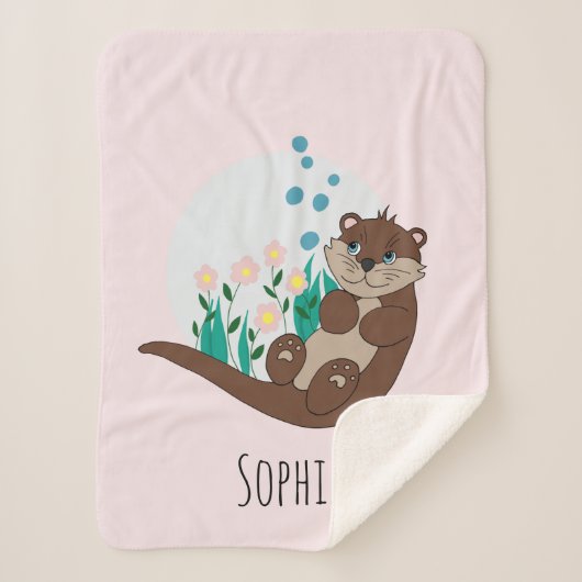 Mädchen Niedlich Pink Otter Cartoon Blume Kinder Sherpadecke (Vorderseite)