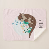 Mädchen Niedlich Pink Otter Cartoon Blume Kinder Sherpadecke (Vorderseite (Horizontal))