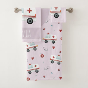 Mädchen Niedlich Pink Paramedic Ambulance Muster K Badhandtuch Set