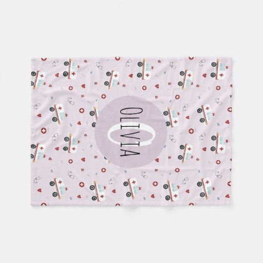 Mädchen Niedlich Pink Paramedic Ambulance Muster K Fleecedecke (Vorderseite (Horizontal))