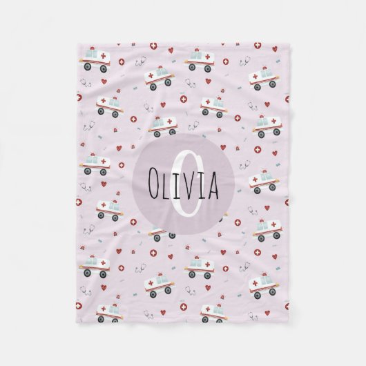 Mädchen Niedlich Pink Paramedic Ambulance Muster K Fleecedecke (Vorderseite)