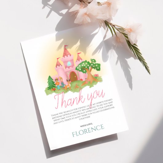 Mädchen Niedlich Pink Princess Kindergeburtstag Dankeskarte