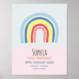 Mädchen Niedlich Pink Rainbow Birth Stats Baby Kin Poster