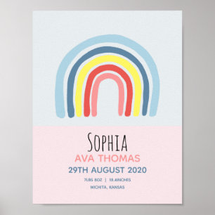 Mädchen Niedlich Pink Rainbow Birth Stats Baby Kin Poster