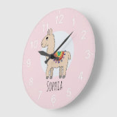 Mädchen Niedlich Pink Rainbow Llama und Name Kinde Große Wanduhr (Winkel)