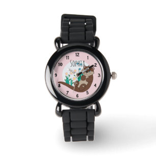 Mädchen Niedlich Pink River Otter Blume und Namen Armbanduhr