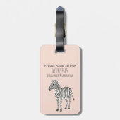 Mädchen Niedlich Pink Safari Zebra Cartoon und Nam Gepäckanhänger (Rückseite vertikal)