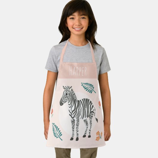 Mädchen Niedlich Pink Safari Zebra und Blume Schürze
