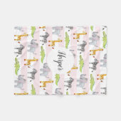 Mädchen Niedlich Pink Striped Safari Tiere Name Ki Fleecedecke (Vorderseite (Horizontal))