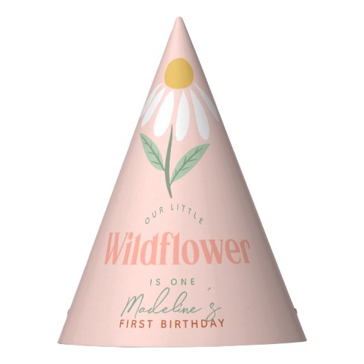 Mädchen Niedlich Pink Wildblume Daisy Kindergeburt Partyhütchen (Vorderseite)