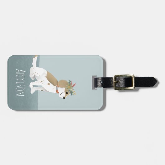 Mädchen Niedlich Puppy Cartoon Blume Kinder Gepäckanhänger (Vorderseite horizontal)