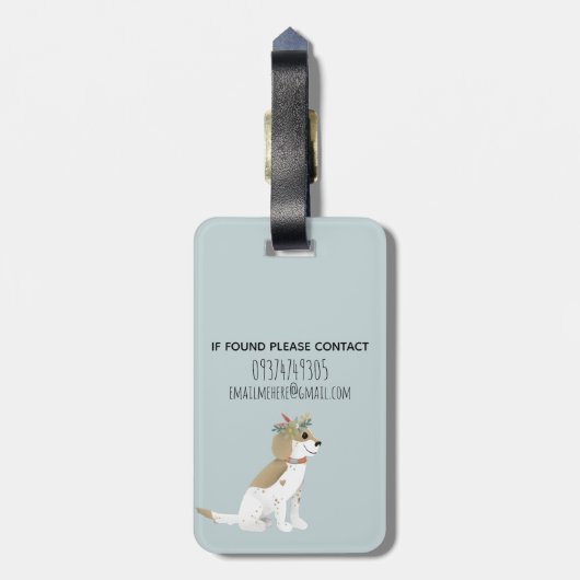 Mädchen Niedlich Puppy Cartoon Blume Kinder Gepäckanhänger (Rückseite vertikal)