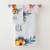 Mädchen Niedlich Rainbow Einhorn Blume und Name Ki Badhandtuch Set (Insitu)