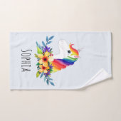 Mädchen Niedlich Rainbow Einhorn Blume und Name Ki Badhandtuch Set (Handtuch)